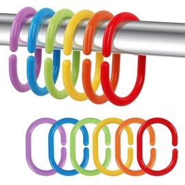 Premium Plastic Shower Curtain Rings Shower Curtain Hooks Gliding on Standard Shower Rods Easy Snap Closure (C-Shape,Rainbow,24Pcs)