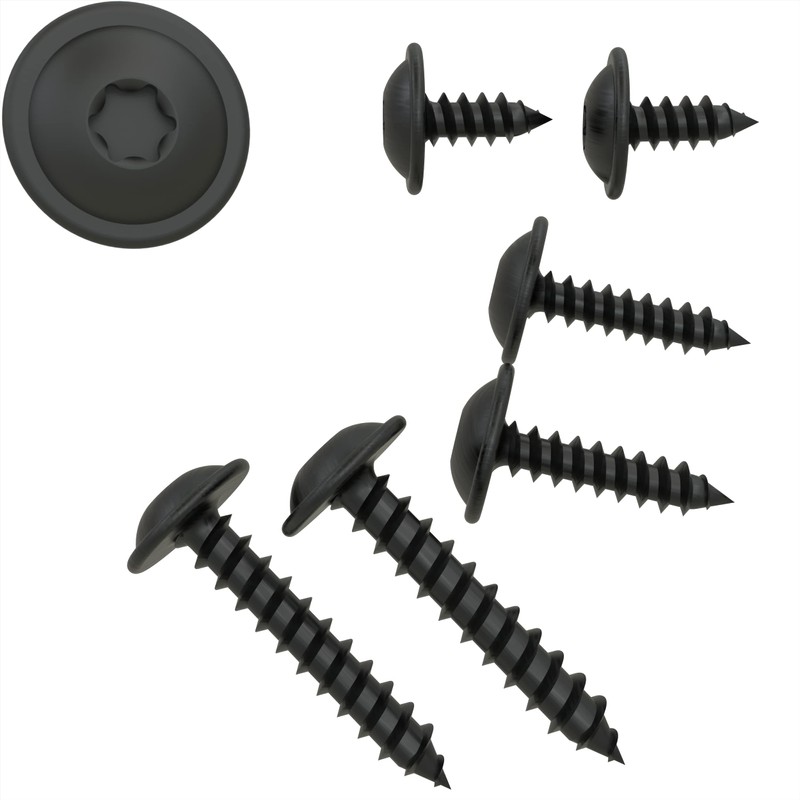 Auprotec Tapping Screws, Flat Head, with Disc, Torx, Black, Galvanised,