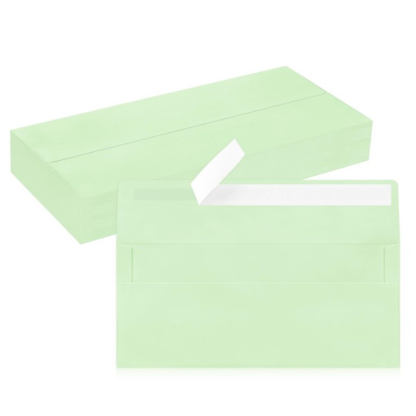 50 Pack #10 Business Envelopes, Light Green Standard Envelopes Self