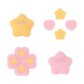 Cute Silicone Cross D-Pad Button Caps Silicone Thumb Grips Set, ABXY Key Buttons Sticker Joystick Cover Caps Compatible with Nintedo Switch/OLED - Star Peach Baby (Pink, Yellow)
