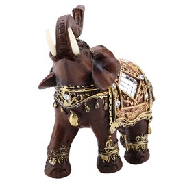 Tnfeeon Elephant Statue Wealth Figurine Wood Grain Lucky Feng Shui Craft Home Decoration (L)