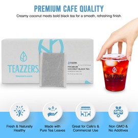 Teazzers Premium Coconut Black Tea Bags – Great for Foodservice Commercial Ice Tea Brewers | Unsweetened USA-Made Bulk Green Tea for Restaurants, Cafés & Home Brewing (2 Ounce, 48 Count)