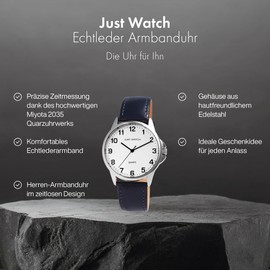 Just Watch Bernard JW20160 Men's Watch Genuine Leather Pin Buckle Analogue Quartz, blue, Strap.