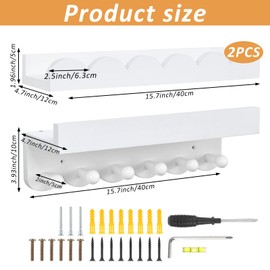 Rainmae Wall Book Shelves for Bedroom Kids with Hooks 40cm Scalloped Shelves for Nursery Set of 3, Nursery Bookshelf for Wall Room Decor