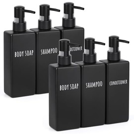 Segbeauty - Paquete de 6 dispensadores de jabón negro mate, dispensador de jabón de ducha cuadrado de plástico, botellas de champú y acondicionador re