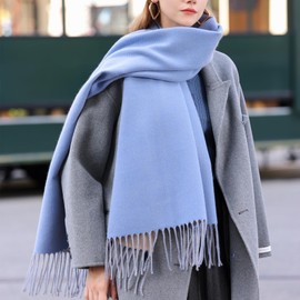 Enwokran Scarf for Women Soft Pashmina Shawls Wrap Reversible Long Large Winter Warm Thick Ladies Cashmere Scarves with Tassel for Weddings Womens Gift Evening Dresses (Sky Blue)