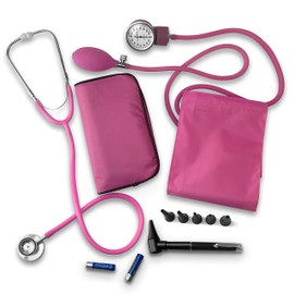 EMS XTRM Nurse Essentials Kit with Travel Case - Includes Sphygmomanometer, Stethoscope, Mini Otoscope - Pink