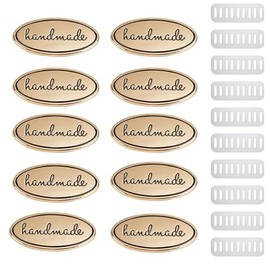 10 etiquetas de ganchillo para artículos hechos a mano, de aleación de zinc ovaladas hechas a mano con arandelas, accesorios de oro claro, adecuadas p