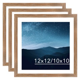 JCJMY 12x12 Picture Frame Set of 3 with 10x10 Mat for 30 x 30cm Diamond Art Painting, Display Photo 10x10 with Mat or 12 x 12 Without Mat, Wall Hanging Large Frame with Plexiglass,3 Pack, Rustic Brown