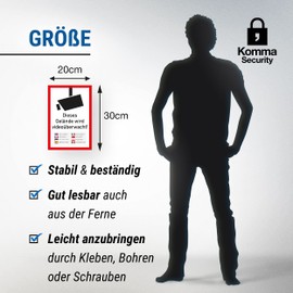 Komma Security Gelände Videoüberwacht Multilingual Sign 20 x 30 cm - Achtung Vorsicht Videoüberwachung - Warning Sign Video Surveillance - Warning Sign Video Surveillance