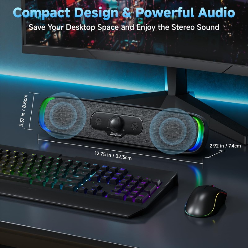 SOULION R200 PC Speaker USB Bluetooth Soundbar for Laptop, Monitor,
