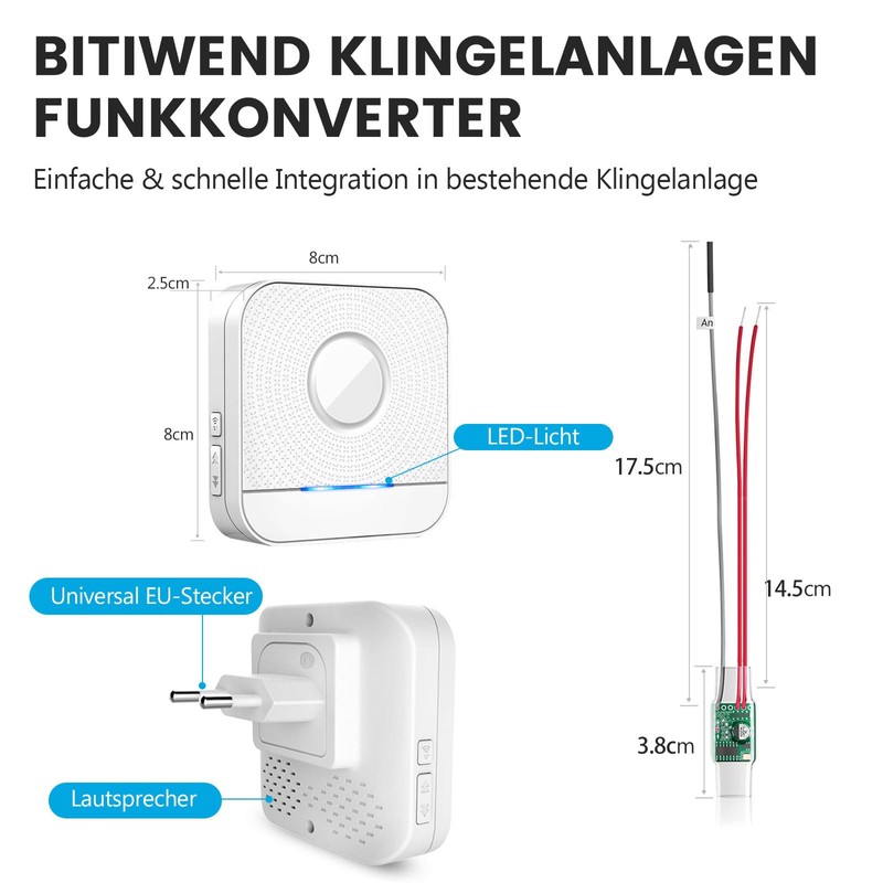 BITIWEND Wireless Signal Transmission Extension Set Doorbell and Chime Forwarding