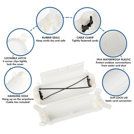 2 Pack of RESTMO Compact Outdoor Extension Cord Cover, IP44 Waterproof Box and Safety Housing Case, Ideal to Protect Outdoor Plugs, Electrical Connections, Holiday Decoration Lights, Size Small, White