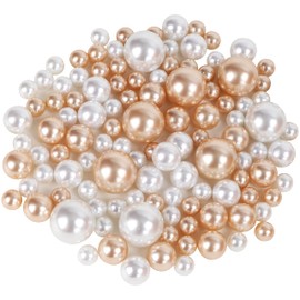 Belle Vous Round Plastic Beads Gold & Pearls White Beads Large Set (120 Pieces) - 3 Sizes - Smooth White & Golden Beads - Decorative Beads for Weddings, Party Table Shaker Decoration & Floating Vase