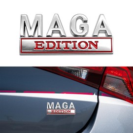 HQRNYP MAGA Edition Car Emblem, Car Decals, 3D Raised Letter Metal Fender Badge Stickers, Auto Exterior Decoration Strong Adhesive Tailgate Trunk Stickers Fit for Vehicle Truck SUV (Silver & Red)