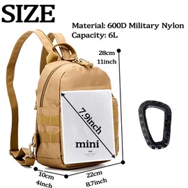 Mini Tactical Backpack, 6L Small Sling Backpacks Shoulder Bag For Running Travel Daypack with Carabiner For Men Women (Green)