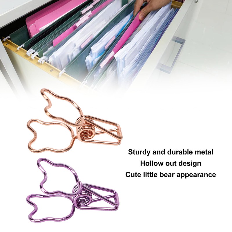 100Pcs Bear Binder Clamps Cute Shape Strong Clamping Sturdy Metal