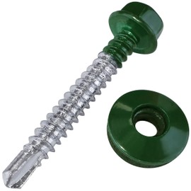 AERZETIX - C57180 - Set of 50 Self-Drilling Screws Diameter 4.8 x 35 mm + EPDM Sealing Washer - Painted in Moss Green RAL 6005 - Headprint 8 mm Hexagonal - Made of Steel