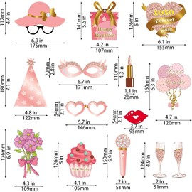 Birthday Party Photo Booth Props, 34Pcs Glitter Birthday Photo Booth Props Rose Gold Party Photo Booth Props,Funny Selfie Happy Birthday Photo Props for Girls Women, with Lips,Crowns,Flowers,Lipsticks
