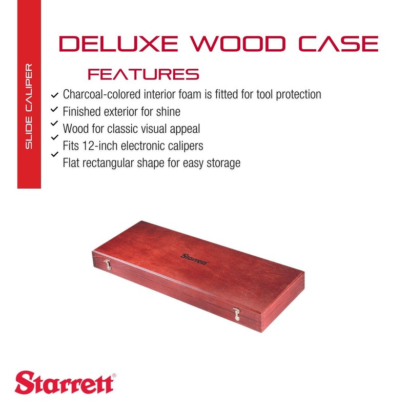 Starrett Deluxe Wood Case for 12" Gage - 2" Height,