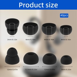 Replacement Eartips Silicone Earbuds Buds Set, 40 Pcs Soft Silicone Earbuds Tips, Earbud Replacement Tips, Replacement Earbud Tips Compatible with Powerbeat Pro Headphones Pb Pro (Black)