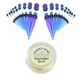 Zaya Body Jewelry 36pc Ear Stretching Starter Kit Blue Gauges 14g-00g Plus Instructions Gauge Gear Lube