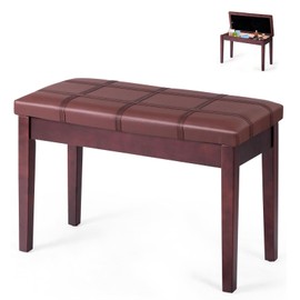 OFFICEJOY Piano Bench, Solid Wood Keyboard Bench w/Storage Compartment, Exquisite Leg & Thick Cushion, Classical Elegant Piano Stool Duet Seat for Home, 14’’ D x 29.5’’ W x 19.5’’ H (Brown,Straight)