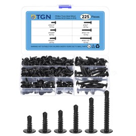 DTGN Sheet Metal Screws Assortment Kit - 225Pack - for Wood, Furniture - 6 Sizes 410 Stainless Steel #10 Phillips Truss Head Drill Tail Self Tapping Screws