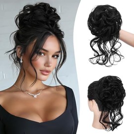 Sofeiyan Hairpiece with Elastic Band, Curly Bun Hairpiece with Hair Updo Hairstyles, Synthetic Messy Bun Hair, Tousled Updo Hairpieces for Women, Black