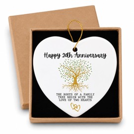 Happy 20th Wedding Anniversary Hanging Gifts, Hanging Heart Plaque Ceramic Card, Ornaments for Married Couple Wife Husband, Exquisite Home Decoration for Bedroom Living Room Garden