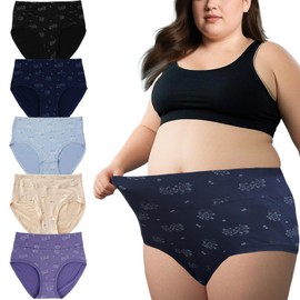 Women's Plus Size Panties Floral Print Ladies Panties High-Waist Brief Panties 5 Pack XL-5XL (US, Alpha, X-Large, Regular, Regular, 5 pack floral panties 4XL)