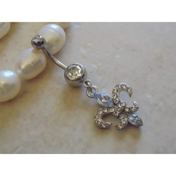 Got Piercing Multi Paved Cubic Zirconia Fleur De Lis Dangle
