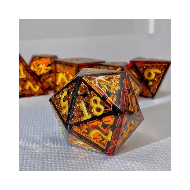 Sage's Arabesque Copper Sharp Edge Resin Polyhedral Dice Set DnD
