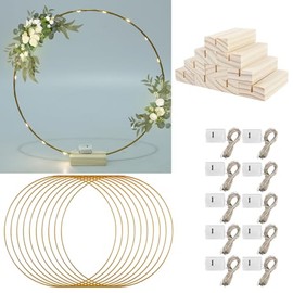 Centro de mesa de aro floral de metal con cadena de lámpara base, 10 aros de metal de forma redonda, anillos de aro resistentes para decoración de boda y colgar en la pared, manualidades, decoración
