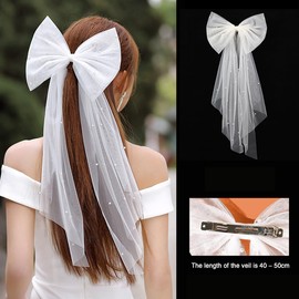 PERSENTU Hen Do Accessories,Hen Do Veil,Bridal Hair Bow Veil,Pearl White Hair Clips,Short Veils,White Veils,Wedding Hair Accessories for Short Hair,Bridesmaid Supplies.