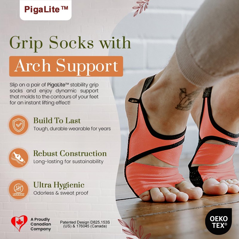 PigaLite Grip Non-Slip Barre, Yoga & Pilates Socks, Toeless Compression