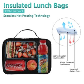 kissleaf Lunch Box for Men Women Insulated Lunch Bag Reusable Lunch Box for Office Work School Leakproof Freezable Cooler Lunch Box for Kids Lunch Bag for Adults Black