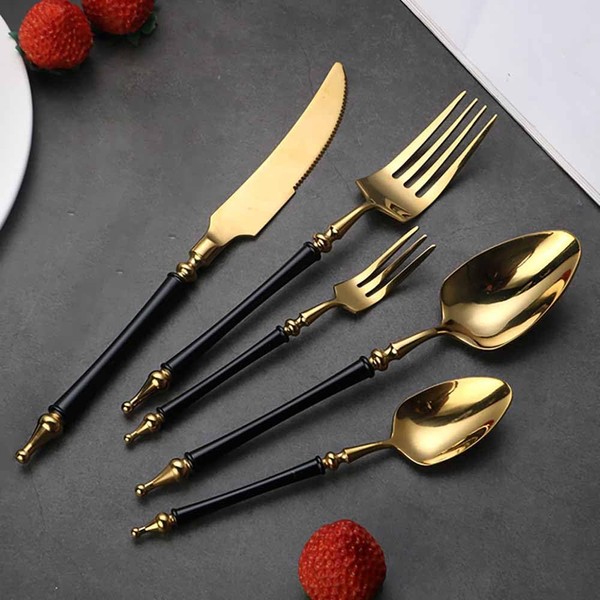 Black Gold Silverware Set for 6 Modern 30 Piece Flatware
