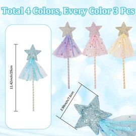 CRASPIRE 12Pcs 4 Colors Glitter Princess Wands Star Fairy Wand Polyester Sequin Colorful Sprinkle Magic Angel Fairy Light Up Decoration Wands for Birthday Dress Up Role Play Party Favor Women Gift