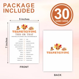 Thanksgiving Game Set - This Or That - 30 Pcs Double-Sided Fill In Style Game Cards For Family, Friends, Classroom Party Activities & Supplies - A01
