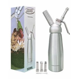 Cansookay Professional Whipped-Cream Dispenser,500mL/ 1 Pint Whipped Cream Maker with 3 Stainless Steel Tips and Cleaning Brush & Storage Cap,, Silver