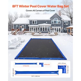 VEVOR Pool Cover Water Bags Set, 6 Packs 8 Ft Single Chamber Pool Cover Water Bags & 4 Corner Tubes, 0.4mm Thick PVC Bag Weights with Leakproof Valve, for Winter Inground Swimming-Pool Covers
