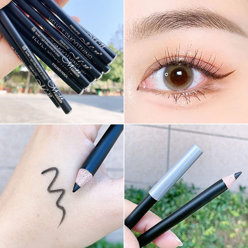 Black Eyeliner Pencil Set - 12 PCs Matte Silky Formulas