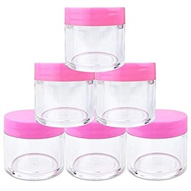 Beauticom 1 oz. 30G/30ML USA Acrylic Round Clear Jars with PINK Flat Top Lids for Creams, Lotions, Make Up, Cosmetics, Samples, Herbs, Ointments (6 Pieces (6 Bottoms & 6 Lids))