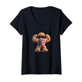 Womens Cool Bodybuilder Cookie with Patriotic Colors Costume V-Neck T-Shirt