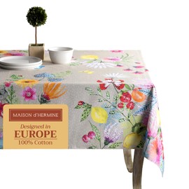 Maison d'Hermine Table Cloth Square Table 100% Cotton 54 x 54 Inches Tablecloth Reusable Decorative for Dining Room, Farmhouse, Home, Party, Festive & Wedding Spring Summer - Jardin D'Ete - Fog