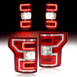 HECASA LED Tail Light Compatible with 2018-2020 Ford F-150 F150 Pickup (XL/XLT) LED Tube Bar Rear Brake Lamps Taillights (Red Lens+Chrome Housing)