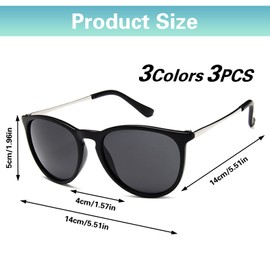 XWCHASA Pack of 3 Classic Retro Sunglasses Women's Polarised Retro Round Sunglasses UV400 Protection Vintage Sunglasses for Men and Women Protection Vintage, black