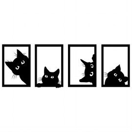 Dexlyn Pack of 4 Cat Wall Decoration Metal Black Metal Wall Decoration Minimalist Wall Decoration Metal for Living Room Bedroom Café Bar 8 x 12 inches
