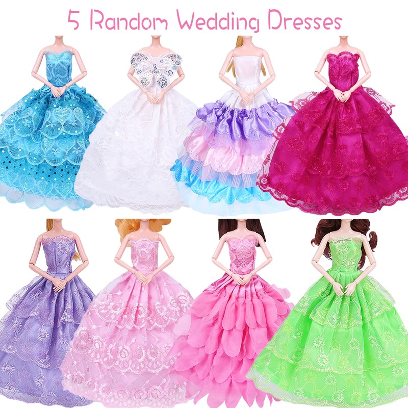 63 PCS Doll Clothes and Accessories Including 5 Wedding Gown